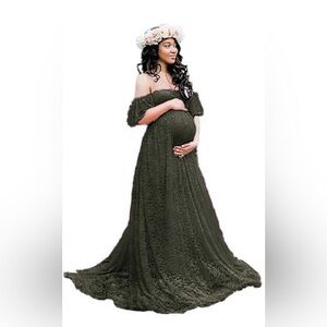 Olive green maternity lace off shoulder dress size large